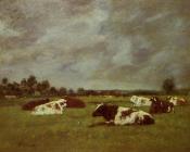 尤金 布丹 : Cows in a Meadow, Morning Effect